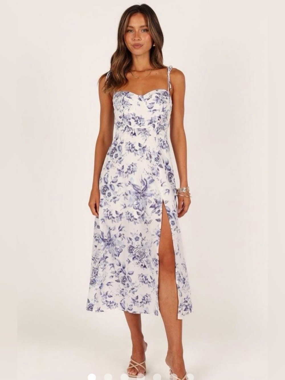 White & Blue Floral Midi Dress